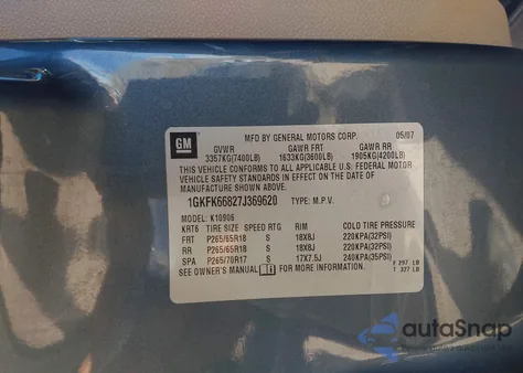 2007 GMC Yukon Xl 1500 Denali z USA, uszkodzony, nr VIN 1GKFK66827J369620